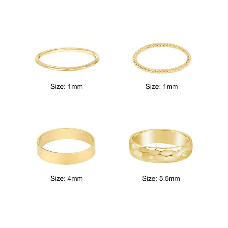 Simple Style Punk Unisex Top Quality 100% Pure 9K 14K 18K Solid Plain Gold Hammered Surface Ring Jewelry