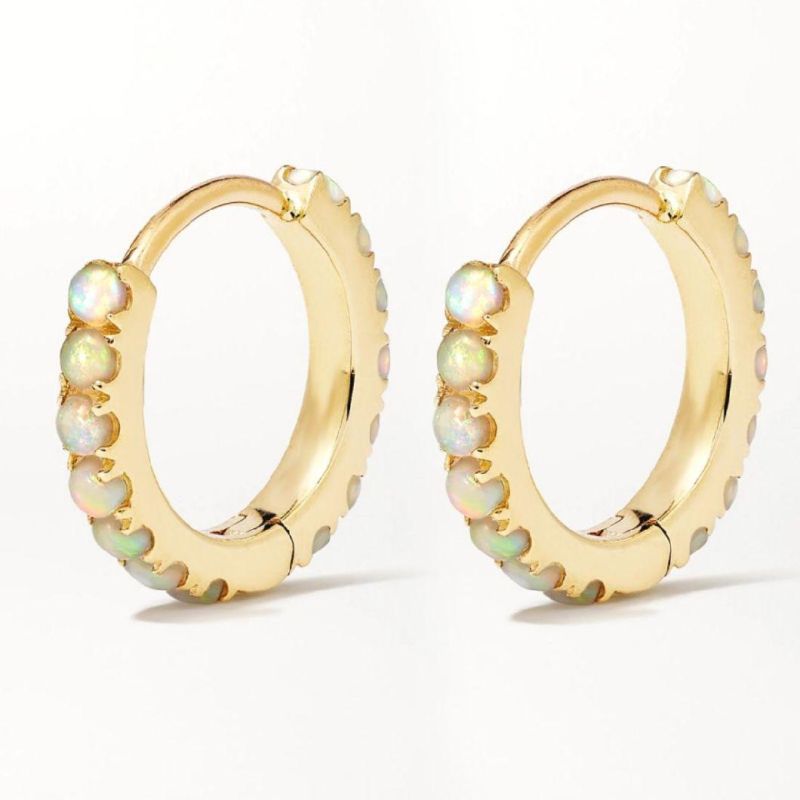 Fine Jewelry 925 Silver Earrings 18K Gold Plated Opal Huggie Hoop Earrings for Women