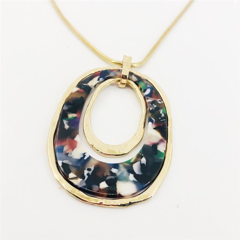 Costume Jewelry Rainbow Color Big Oval Pendant Resin Necklace