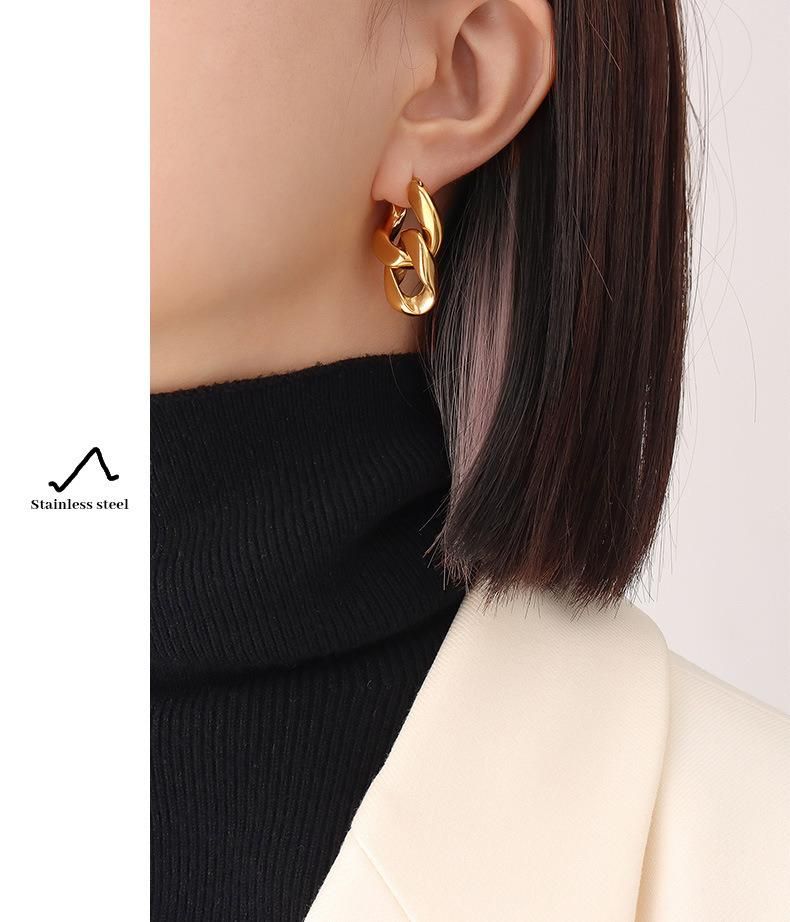 Irregular Geometric Double Ring Titanium Steel Plated 18K Gold Earring