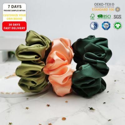 New Mulberry Silk Scrunchies in Avocada/Orange/Dark Green Colour