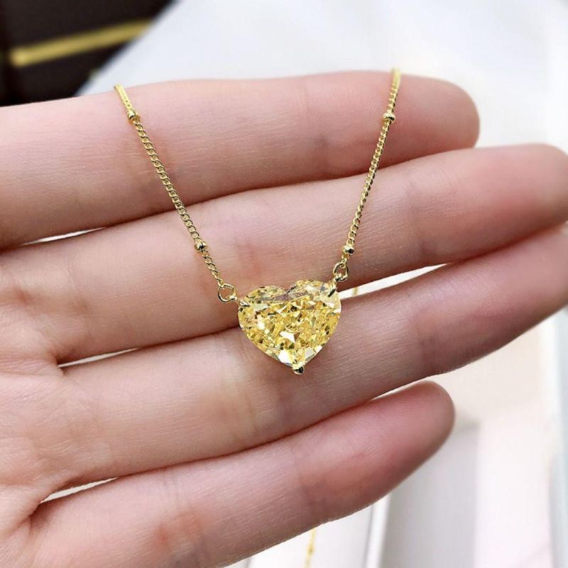 New Fashion Jewelry 925 Silver Necklace Heart Shape High Carbon Diamond Pendant Necklace