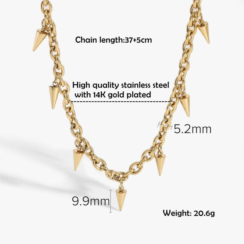 14K Gold Plated Stainless Steel Cone Pendant Necklace with O Chains for Women Fashion Jewelry