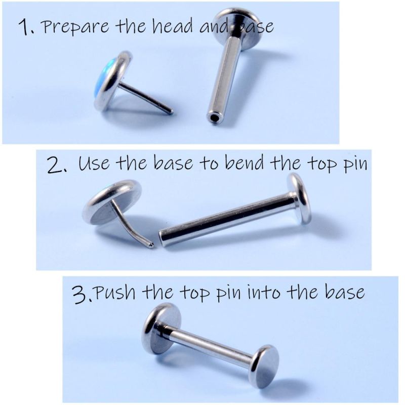 ASTM F136 Titanium Threadless Push Pin 5A Zirconia Labret Lip Ring Earring Piercing