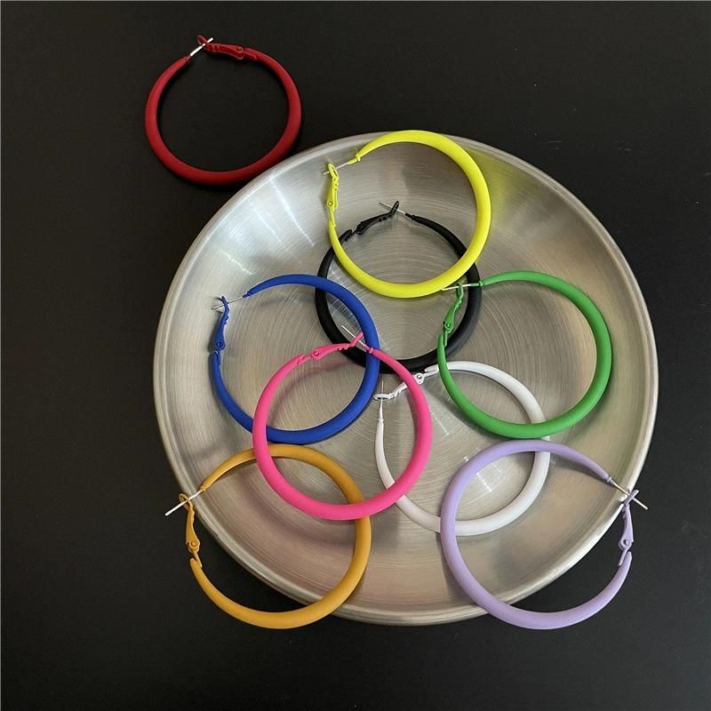 Korean Metal Spray Enamel Oil Paint Hoop Earrings S925 Silver Needle Fluorescent Color Big Earrings