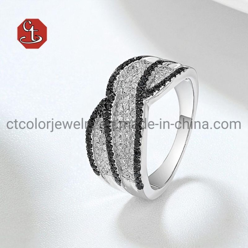 Black CZ Cross Silver Ring Fashion Jewelry Set for Women