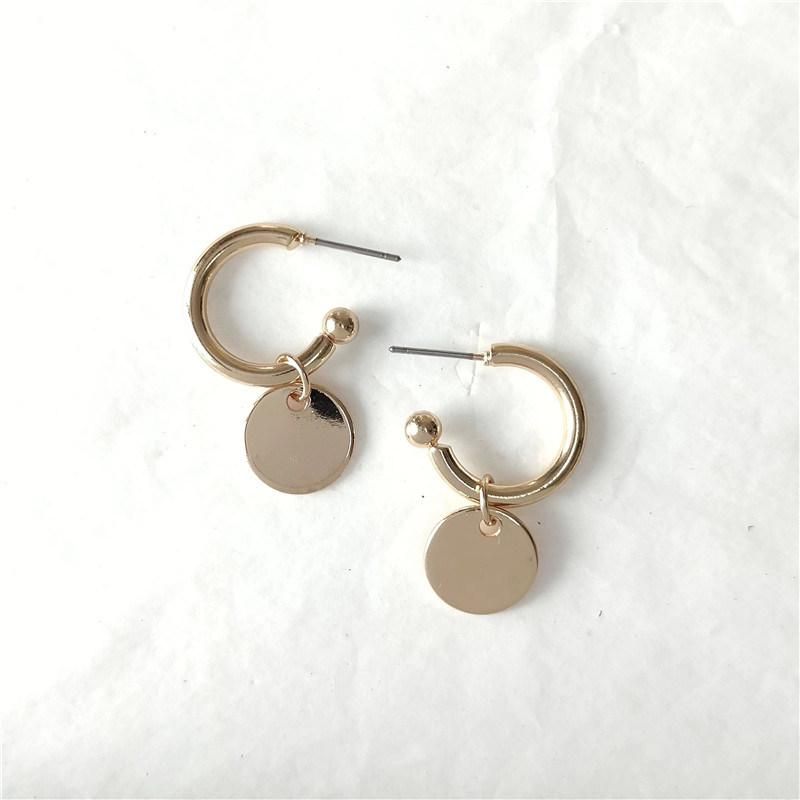 New Fashion Geometric Metal Mini Round Disc Dangling Stud Earrings in 18K Gold Plated Jewelry