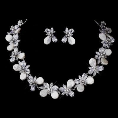 Wedding Fresh Pearl Necklace Jewelry Set, Bridal Fresh Pearl Oval CZ Necklace Jewelry Set, Factory Direct Wholesale