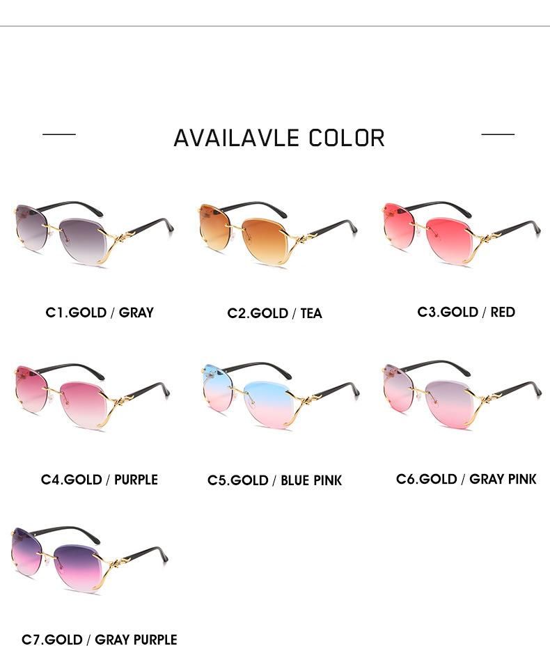 2020 Frameless Two Tone Metal Designer Women Sunglasses
