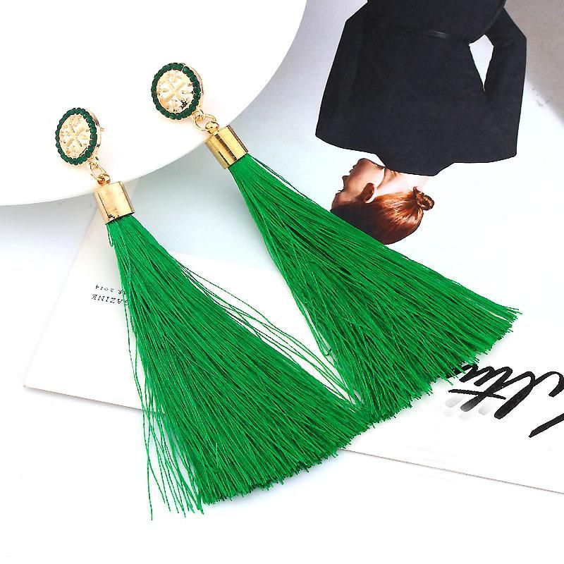 Crystal Silk Fabric Long Tassel Earrings Women Jewelry Fashion Earrings