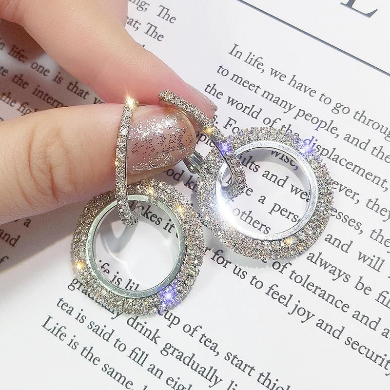 Fashion Wedding Crystal Party Silver Drop Earrings Women Jewelry