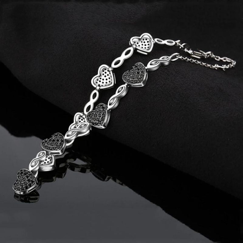 925 Sterling Silver Bracelets Micro Pave Set Cubic Zirconia Crystal CZ Heart Bracelet for Women