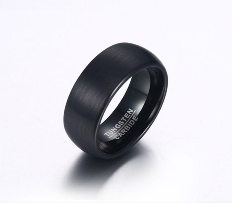 Wholesale Jewelry 8mm Brushed Tungsten Steel Ring Black Trendy Men′s Tungsten Steel Jewelry Tst8251