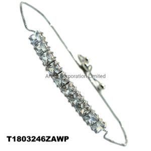 Fashion Jewelry Tennis Bracelet Square Stone in Rhodium Plating