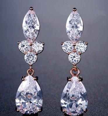 Bridal Elegant CZ Earring Necklace Jewelry for Women, Rose Gold Earring, Wedding CZ Earring