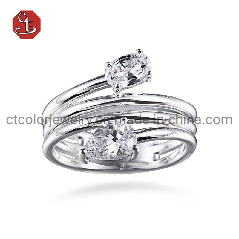 Diamond CZ Engagement Ring for Women Adjustable Silver Ring with Prong Setting