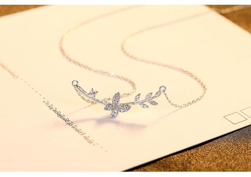 Zircon Jewelry Butterfly Gold 925 Silver Necklace for Ladies