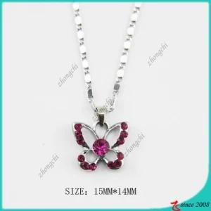 Rose Pink Crystal Fashion Butterfly Necklace (PN)