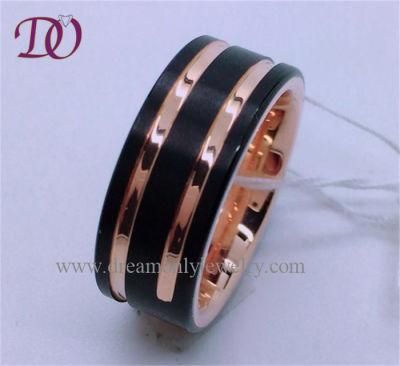 Rose Gold Plated Tungsten Ring Black Tungsten Ring