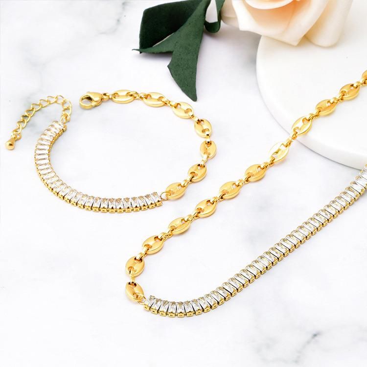 Factory Wholesale Fashion Jewelry Ins Same 18K Gold Plated Stainless Steel Jewelry Party Gift Fashion Pig Nose Zircon Splicing Chain Bracelet Female