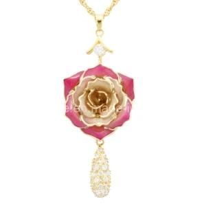 24k Gold Pink-White Rose Necklace (XL032)