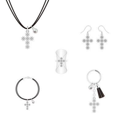 Innovative Design Silver Flower Cross Jewelry Set