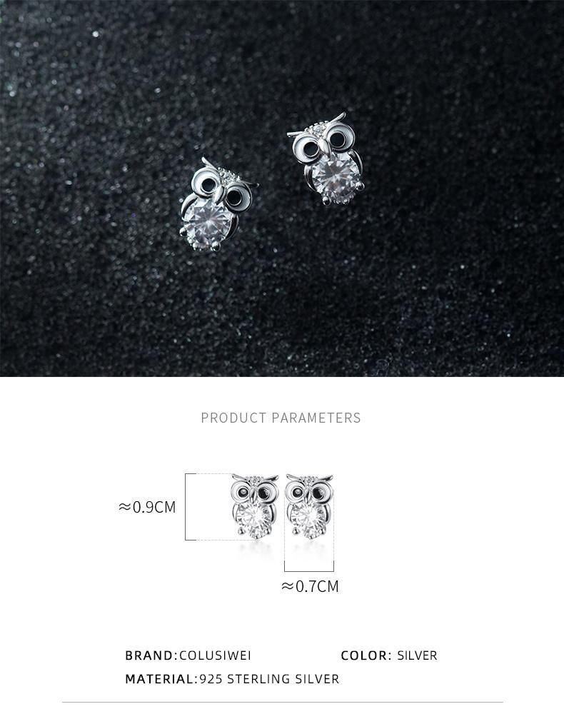 Stud Earrings Luxury Female White Crystal Owl Earrings 925 Sterling Silver Earrings