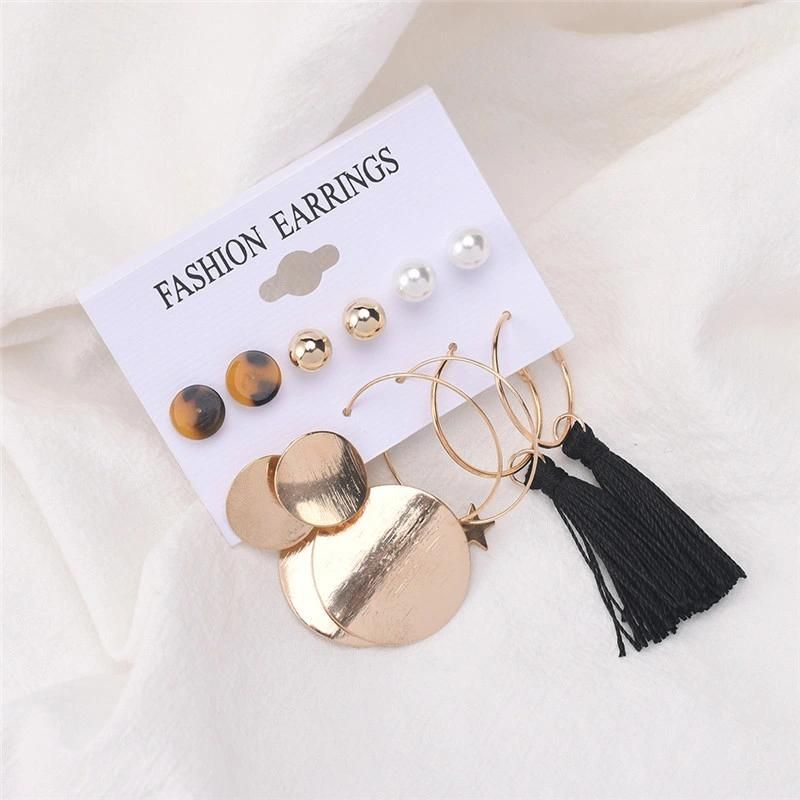 Emanufacture Classic Multiple Earrings with Tortoise Stud Pearl and Ccb Studs Round Sandblast Drop Earring Black Tassel Hoop 6 Pair Earrings for Women Girls Lad