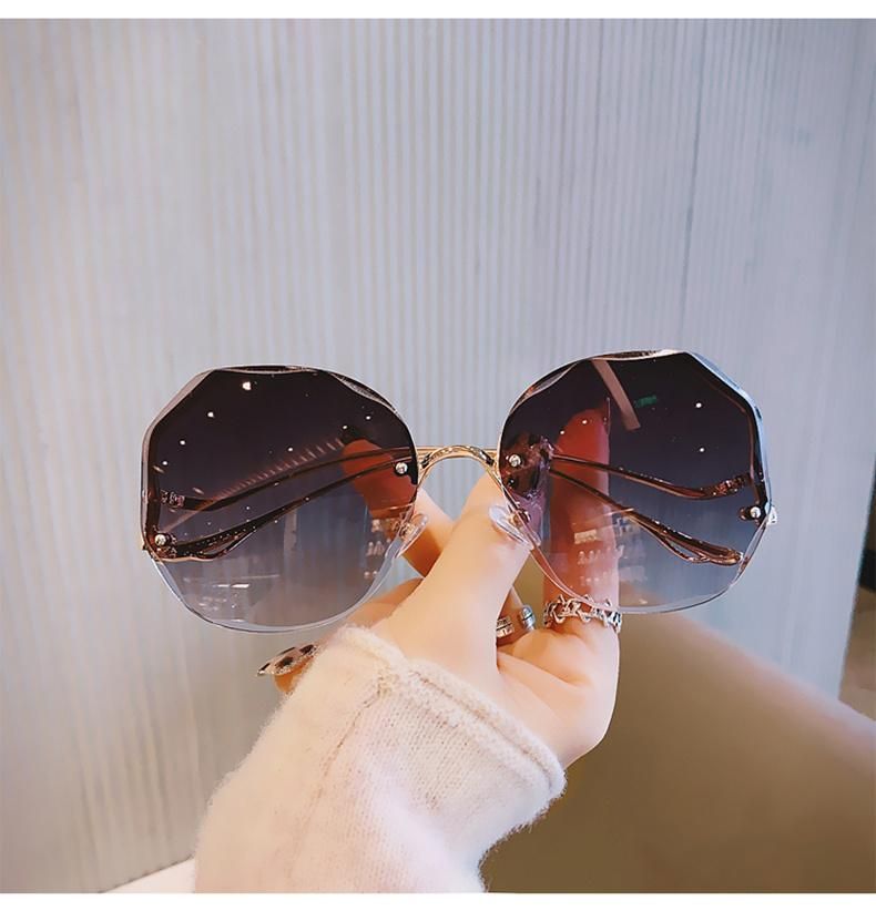 Retro Glasses Polygon Sunglasses Rimless Trim Sunglasses Female Personality Curve Mirror Legs Sunglasses Men Gradient Color Cross-Border Glasses