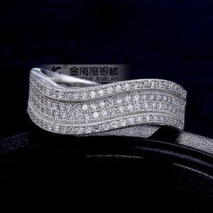 Silver Waving White CZ Brilliant Cut Eternity Band Ring. 925