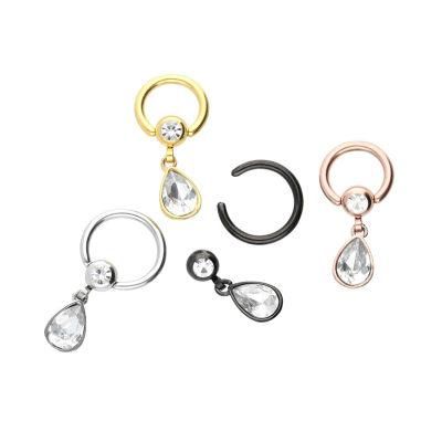 316L Surgical Stainless Steel Body Piercing Jewelry Ball Closure Ring 2 Crystals