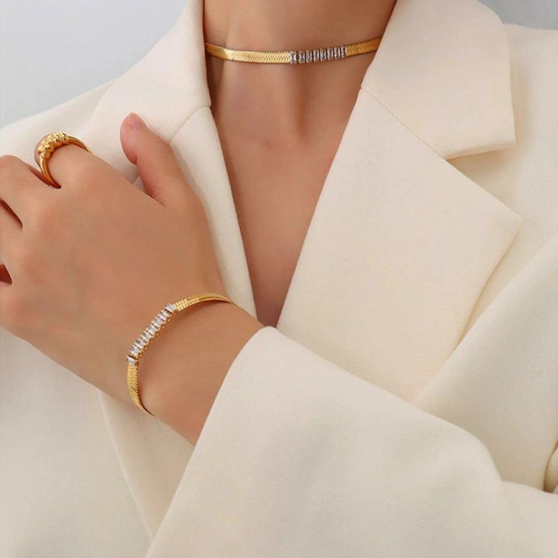 Manufacturer Customized Fashion Zircon Jewelry High Quality Fadeless Gold Filled Bracelet Cheap Stainless Steel Zircon Bracelet for Women