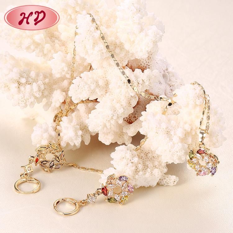 18K Gold Plated Costume Fashion Women Imitation Ring Bracelet Charm Jewelry with Earring, Pendant, Necklace Sets