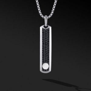 Stainless Steel Black Diamond Square Pillar Pendant Necklace
