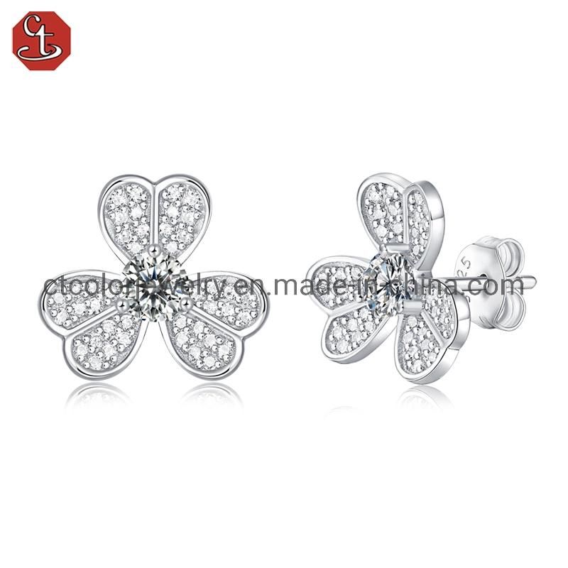 Moissanite jewelry lucky heart clover ear stud 925 sterling silver fashion jewelry earrings for girls
