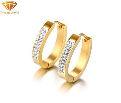 Earrings European and American Jewelry Stainless Steel Gold Earring Earrings Simple Ladies Earrings with Rhinestones Er9215