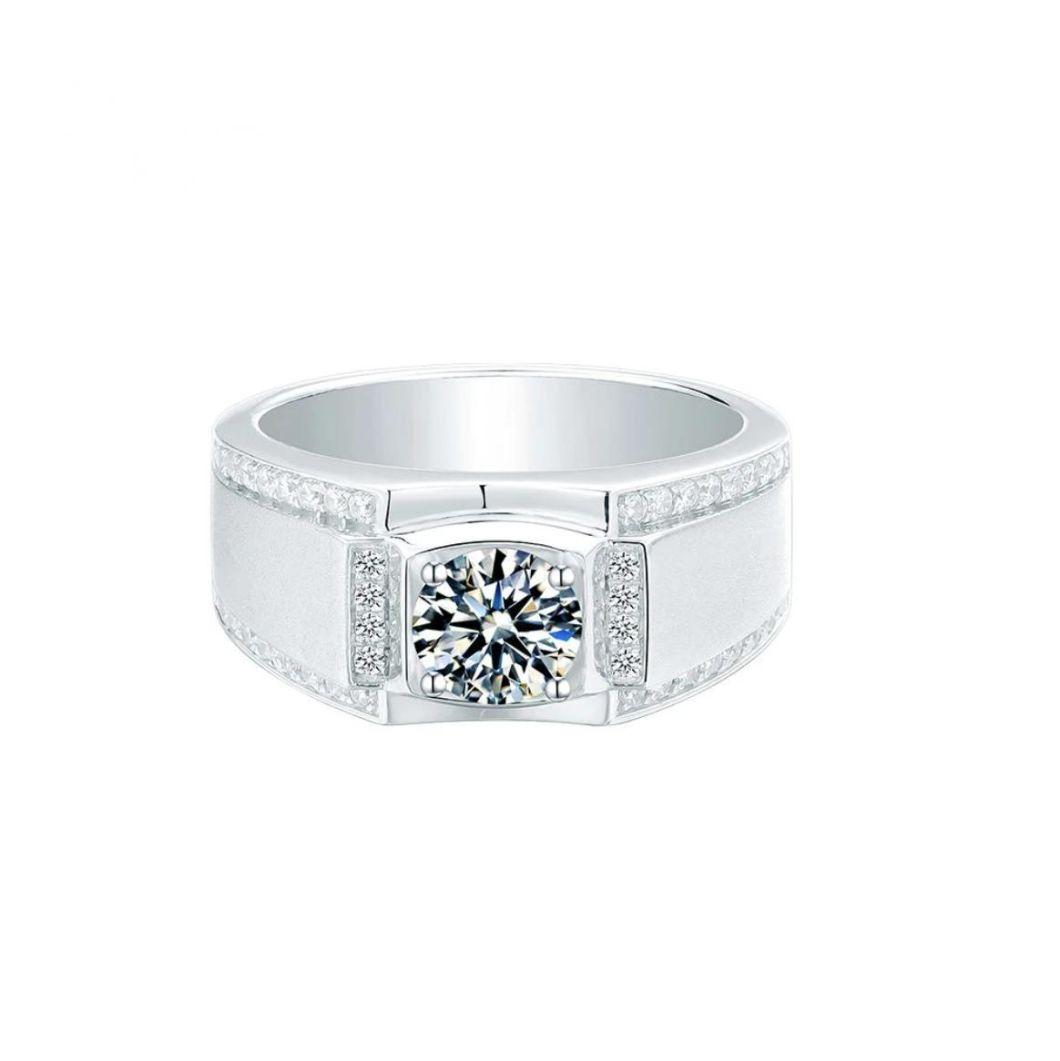 925 Sterling Silver Moissanite Men′ S Ring 1.0CT Round Cut D Color Engagement Anniversary Ring for Men Birthday Gift