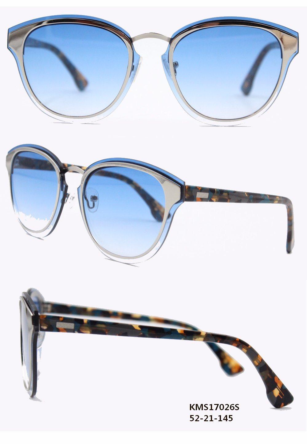 Metal Sunglasses Hot Selling Lady′s Sunglasses with Acetate Spring Temple (KMS17026S)