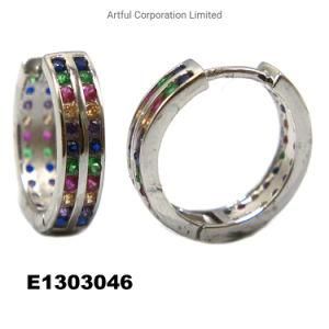 New Style Multi-Color Channel Set Silver Earring