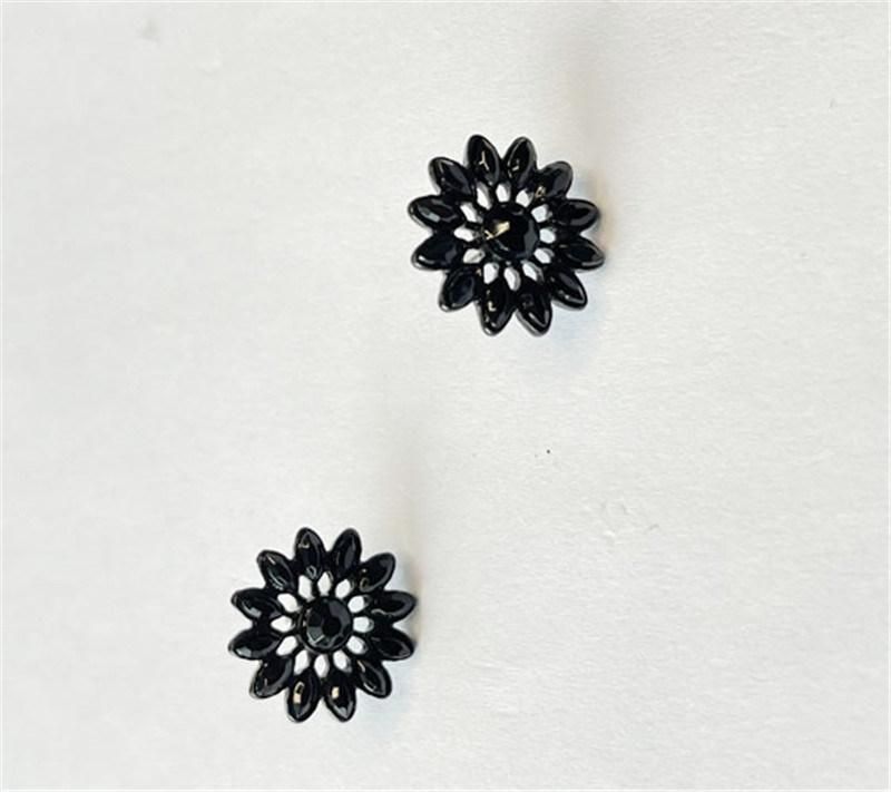 Black Jet Coated Flower Underear Front and Back Floral Stud Earring for Women Jewelry or Gift