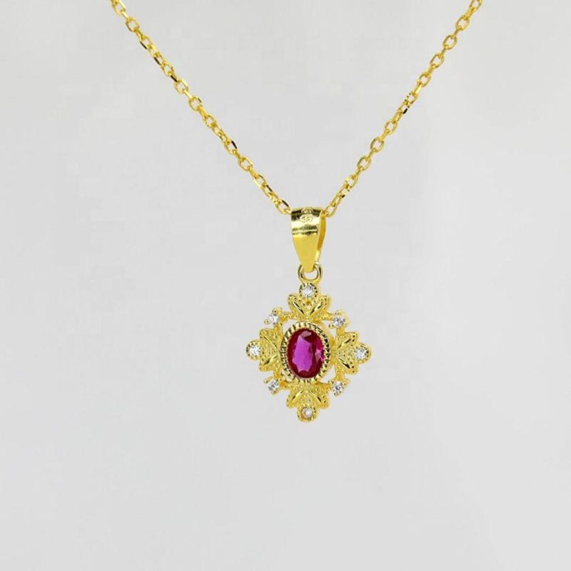 925 Sterling Silver 14K Gold Plated Red Zircon Clavicle Chain Necklace Women Light Luxury Classic Wedding Jewelry