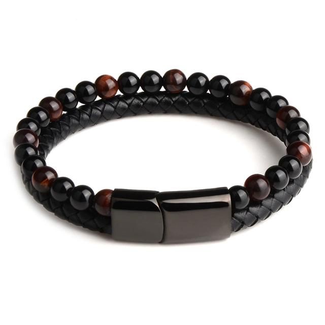 Men Jewelry Magnetic Clasp Tiger Eye Beads Natural Stone Bracelet