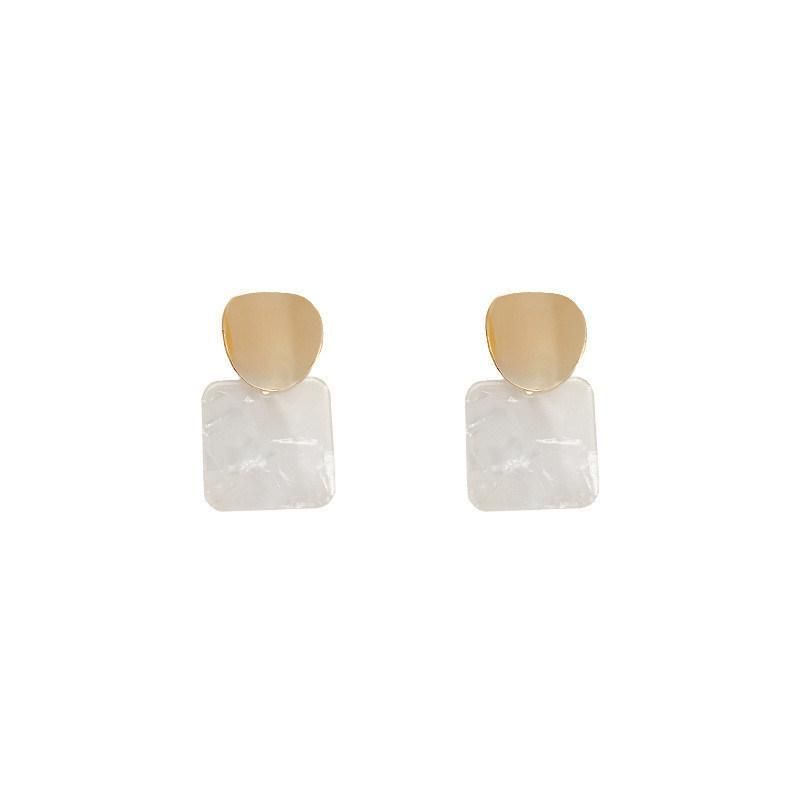 Manufacture Retro Square White Natural Shell with Round Domed Disc Stud Earring for Women Fashion Jewelry Bijoux Accessories