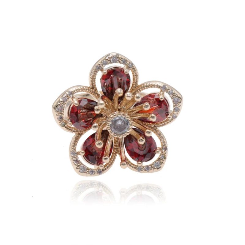 Flower Shaped Zircon Gold Plated Fashion Women′s Jewelry Ring