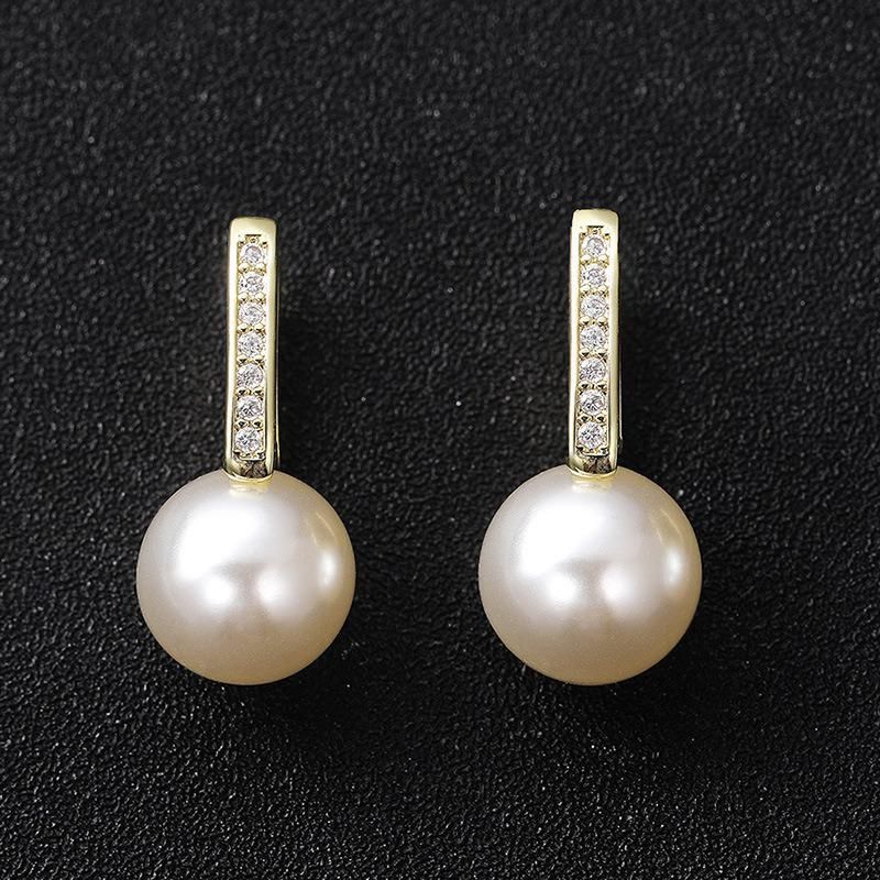 High Quality Romantic Retro Elegant Diamond Zircon Micro Insert 12mm Pearl Earrings for Women