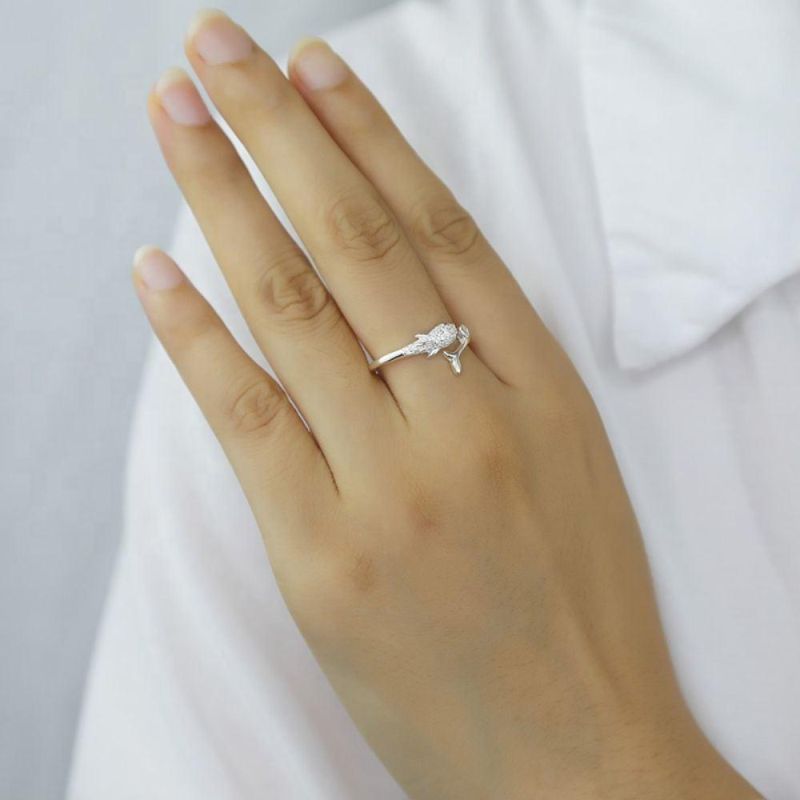 925 Sterling Silver Ring Cute Animal Dophin with Zircon Adjustable Ring for Women Engagement Fine Jewelry