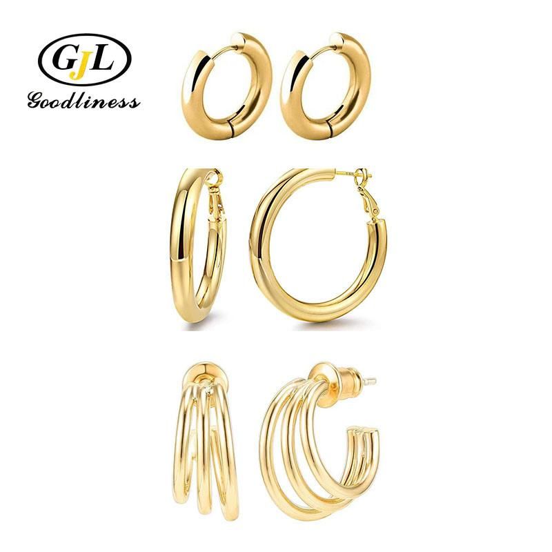 Gold Colored Lightweight Chunky Open Hoops Gold Hoop Earrings Jewelry