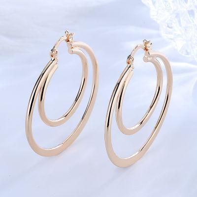 Fashion Simple Design Champaign Gold Plated Copper Alloy Zircon Hoop Earrings