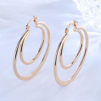 Fashion Simple Design Champaign Gold Plated Copper Alloy Zircon Hoop Earrings