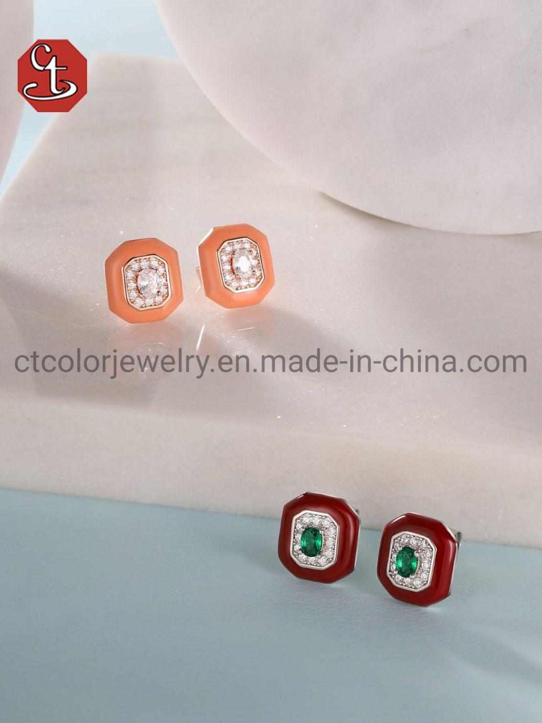 Fashion Jewelry Natural Gemstone Enamel 925 Sterling Silver Stud Earrings